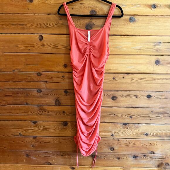 Anthropologie Dresses & Skirts - By Anthropologie Ruched V-Neck Midi Dress Coral XL